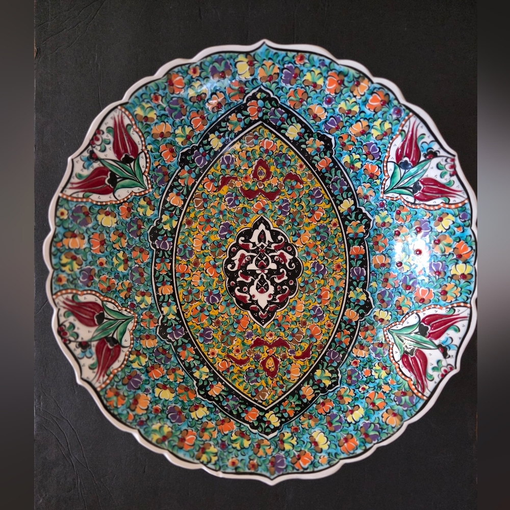 XL Vintage Hand-Painted Turkish Ceramic Plate 20” | Wall Hanging | One Of A Kind